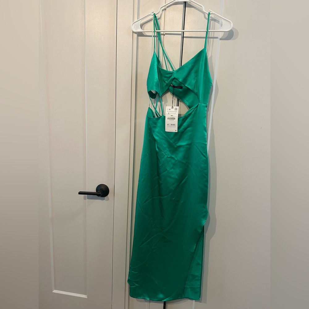 Zara Green Spaghetti Strap Slip Dress